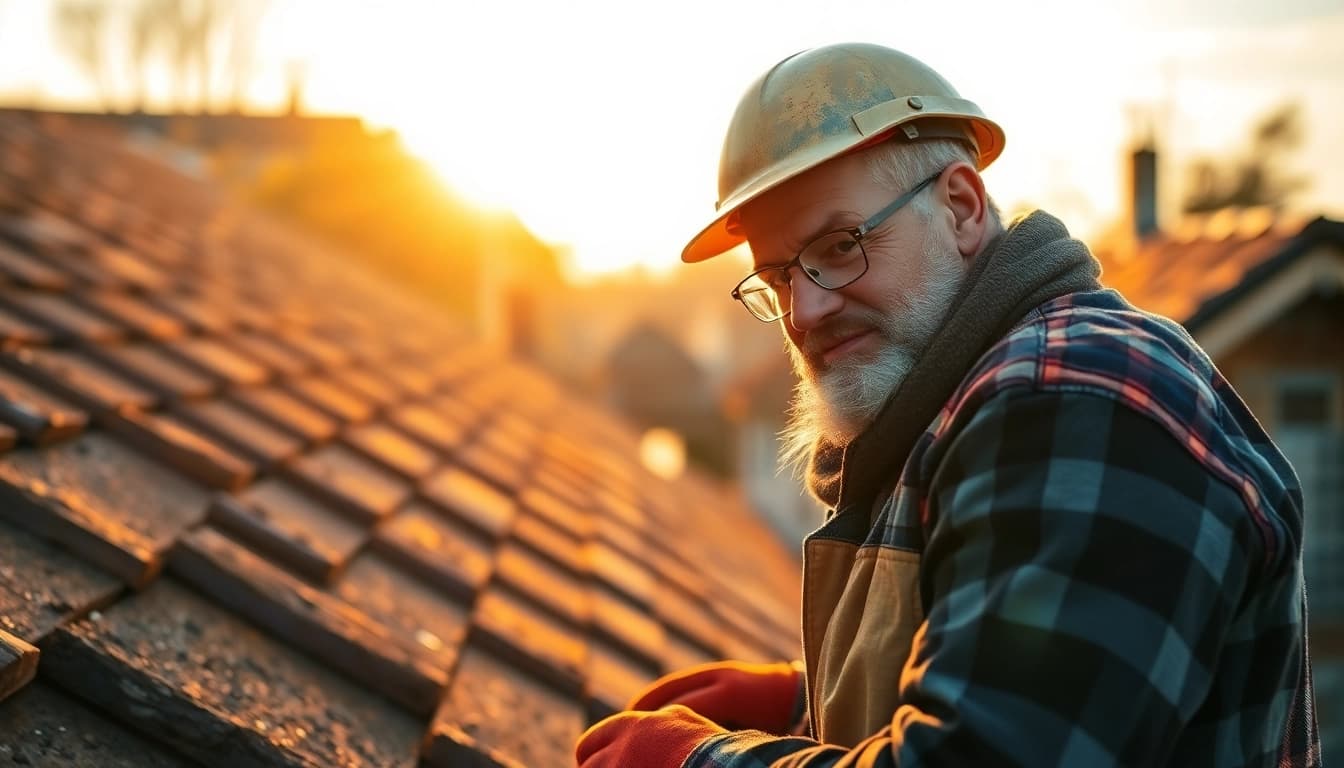 Kohaut Bedachungen, Dachdecker vollbringt meisterhafte handwerkliche Arbeit an einem neuen Dach.