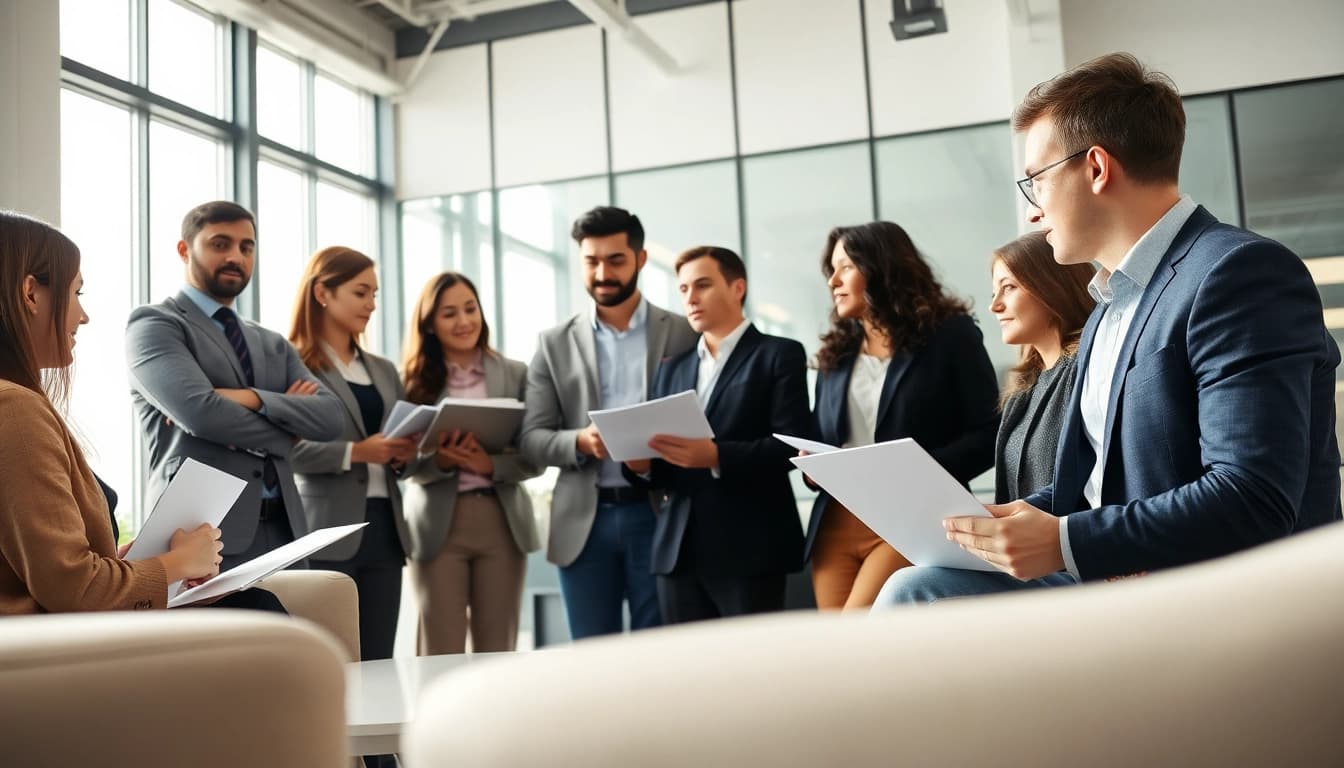 Headhunter Ingenieure in einem modernen Büro bei der Interaktion mit Kandidaten.