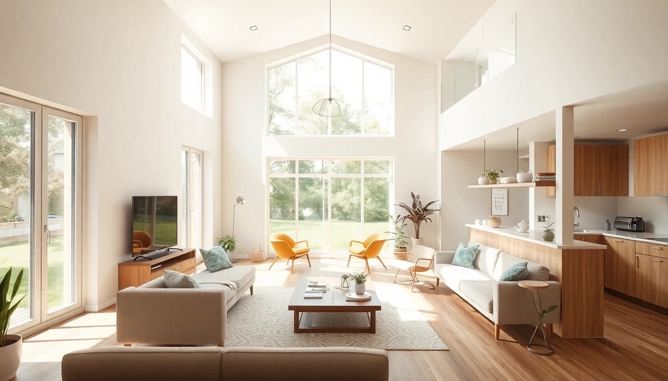 Inspirierendes Bild über eine Hausrenovierung, das einen modernisierten, lichtdurchfluteten Wohnraum zeigt.