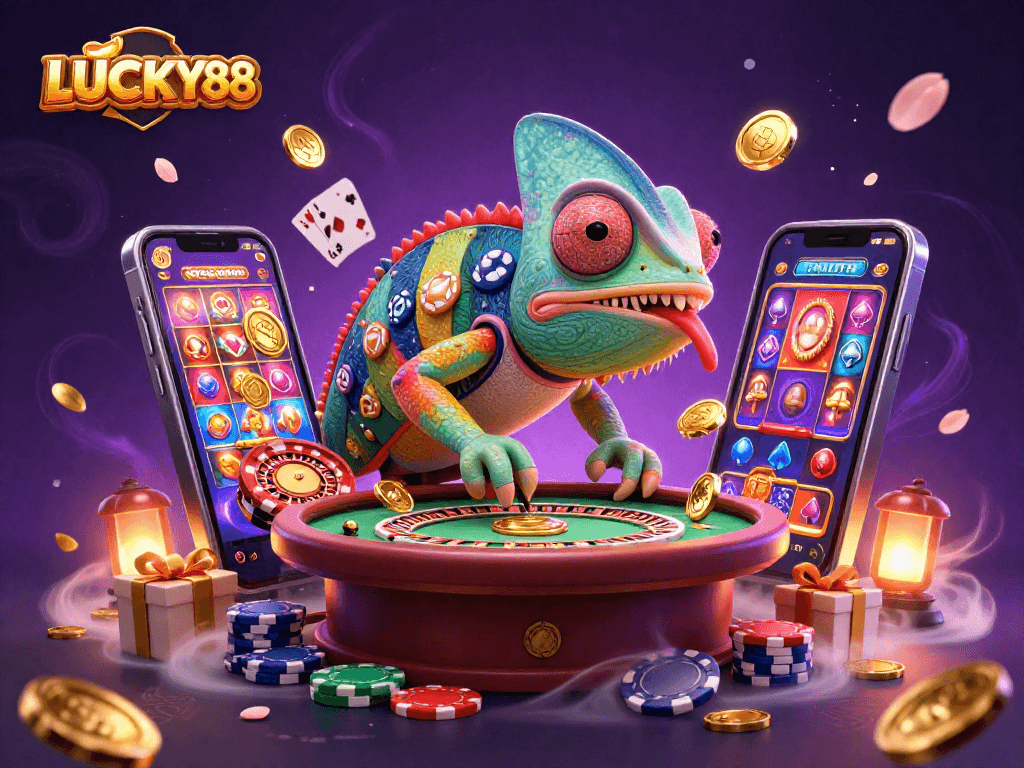 Spin and win at LUCKY88 with vibrant 3D casino elements and dynamic gaming action.