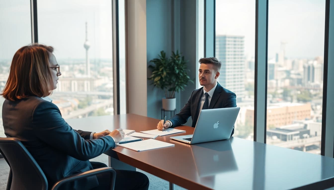 Professioneller Headhunter im Gespräch mit Außendienstmitarbeiter zur Personalvermittlung Außendienst.