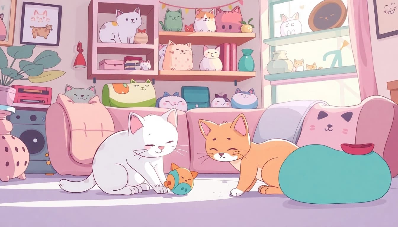 Naschkater.shop bietet eine Spieluhr mit Katzenmotiven im gemütlichen Wohnzimmer.