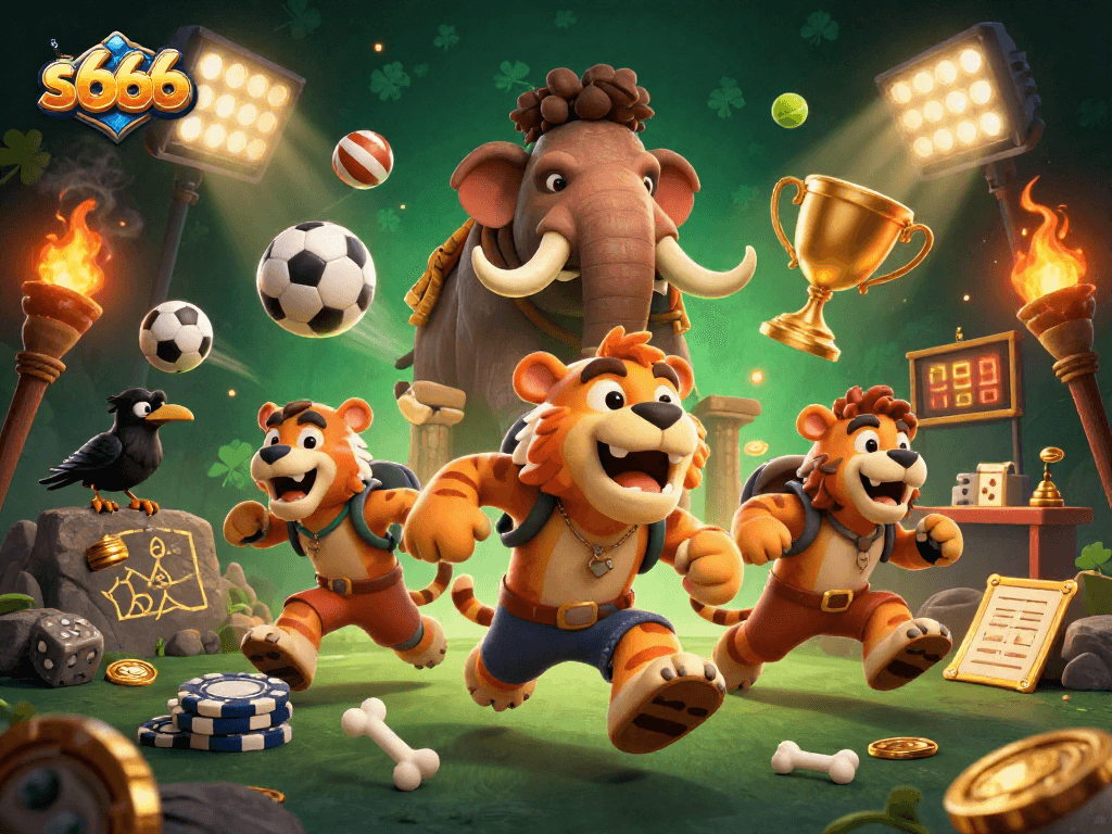 Experience explosive wins with s666 in a vibrant prehistoric casino scene filled with action.