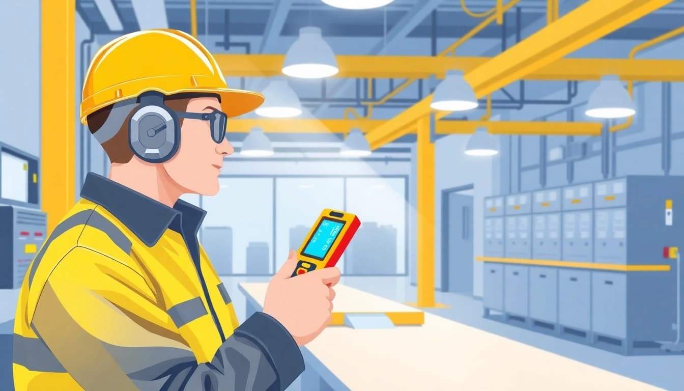Technician performing a DGUV V3 Prüfung to ensure workplace safety.