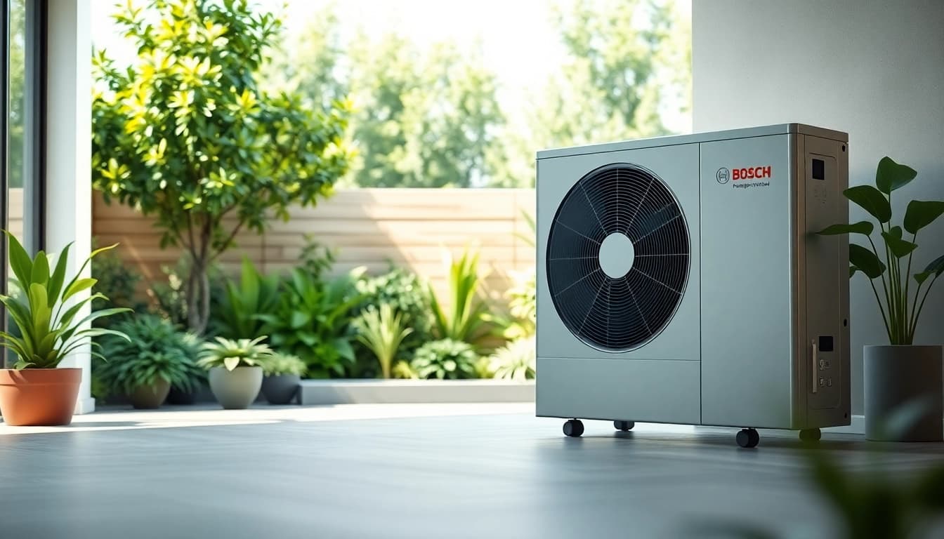 Wärmepumpe Bosch in einem modernen Zuhause, das energiesparende System zeigt.