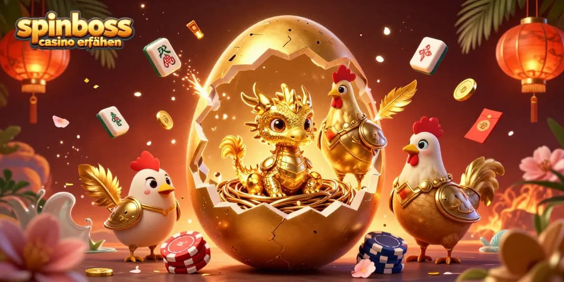 Spinboss Casino Erfahrungen: Erleben Sie spannende Spielerlebnisse mit goldenen Drachen und Pokerchips.