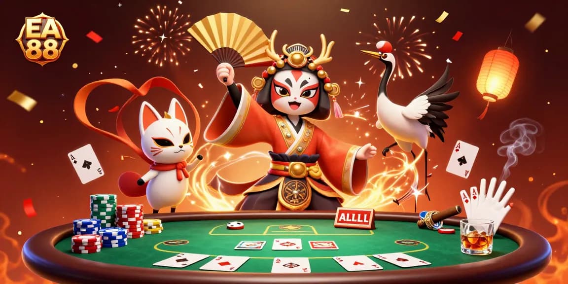 Experience the exciting world of EA 88 with vibrant poker action and stunning character illustrations.