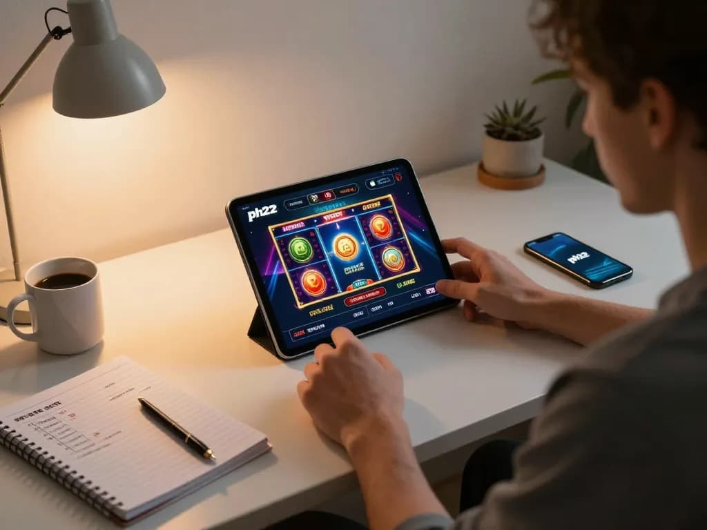 Player enjoying modern gaming on ph22 app with strategic betting notes visible.