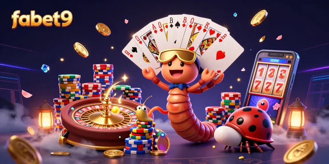 Experience excitement with fabet9: a vibrant, animated casino scene featuring a millipede dealer and thrilling game elements.