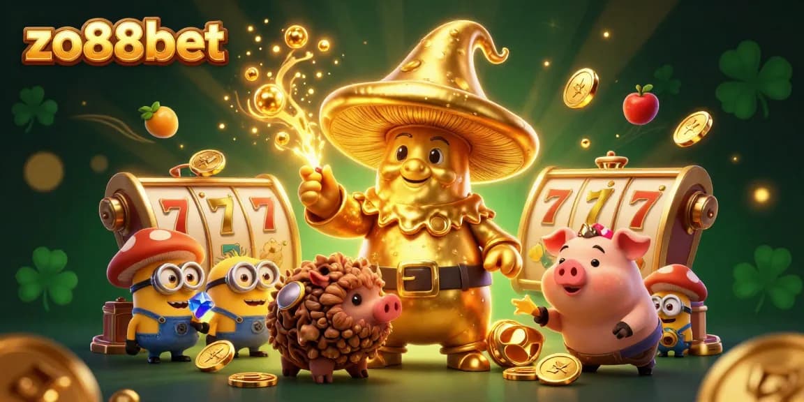 Experience thrilling jackpots and treasures with zo88bet in this vibrant illustration featuring magical elements.