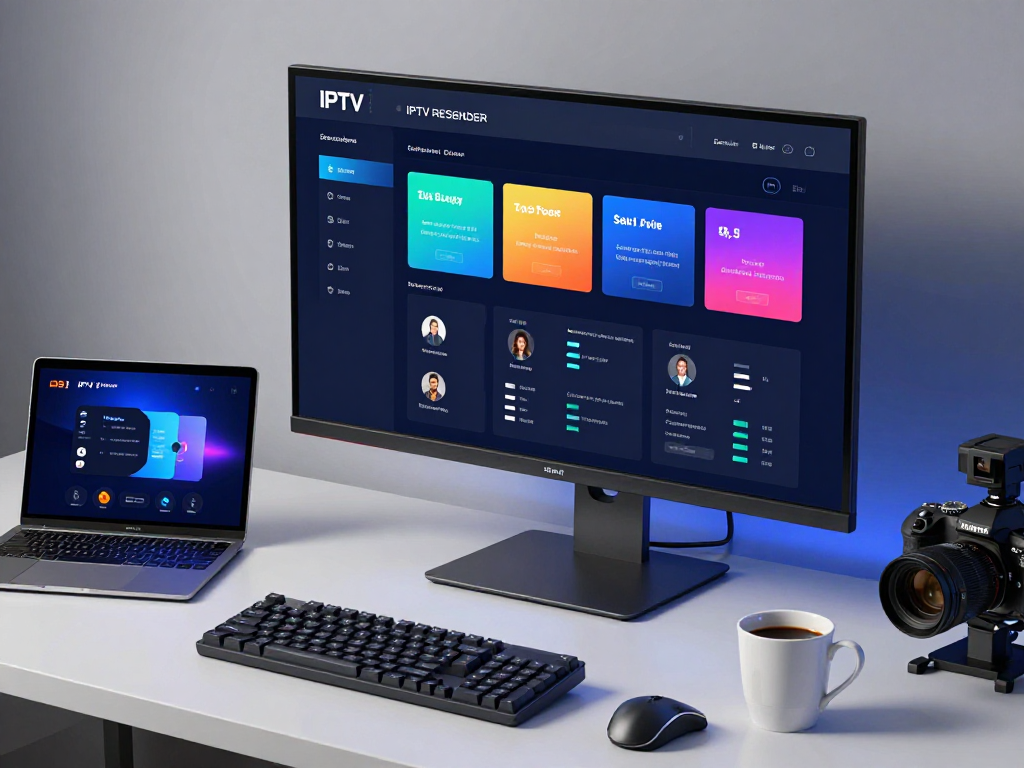 IPTV reseller dashboard management for software development and digital platforms in a modern workspace.
