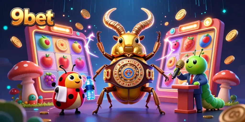 Experience exciting gameplay with 9bet's vibrant golden stag beetle character, showcasing the thrill of live casino action.