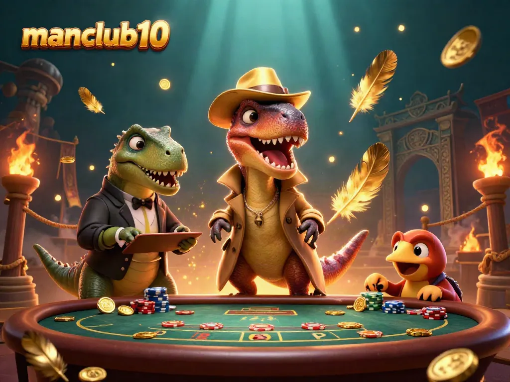 Betting scene featuring manclub10's unique characters in an action-filled casino environment.