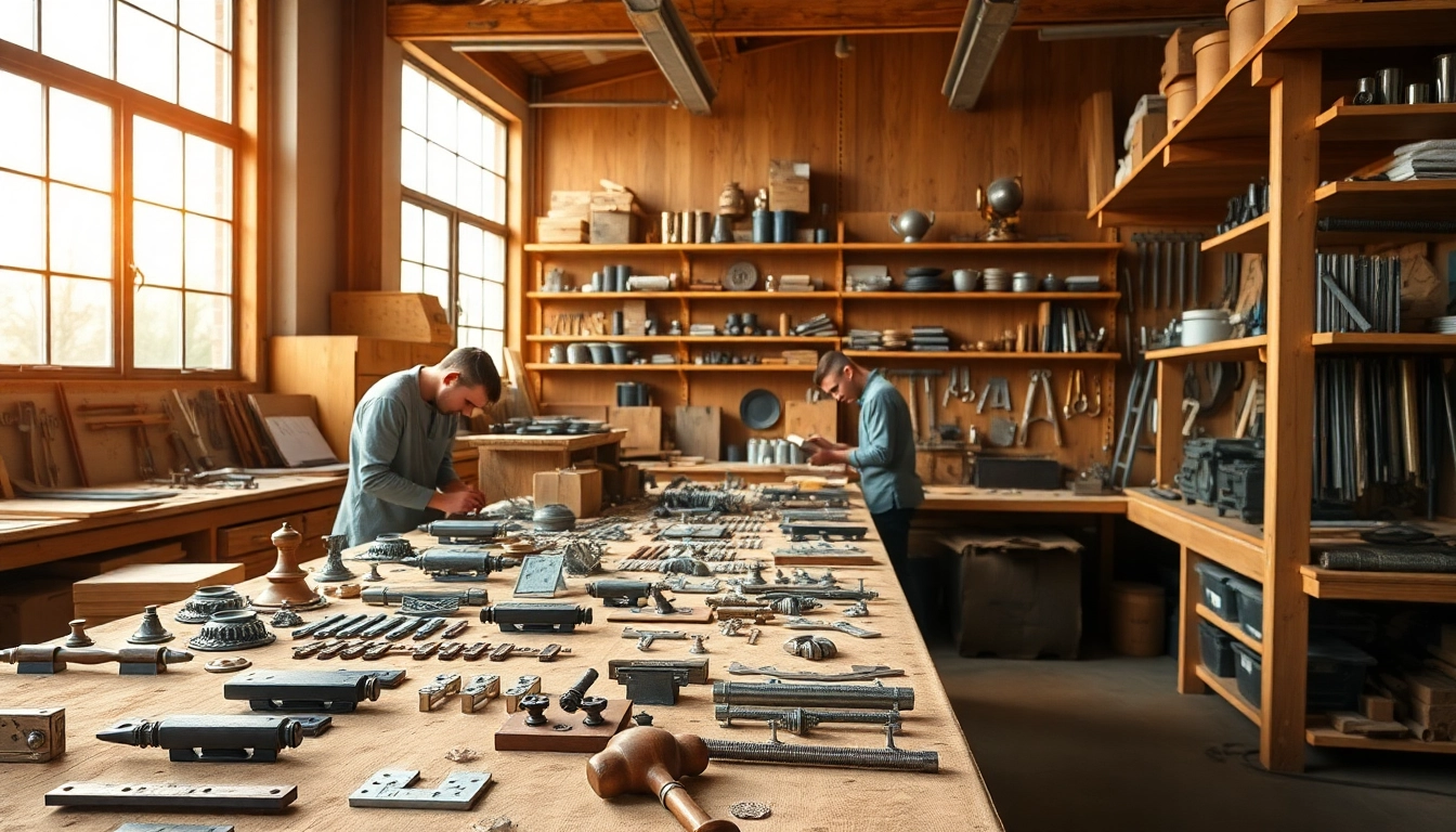 Möbelbeschläge Hersteller fertigen hochwertige Bauteile in einer handwerklichen Werkstatt.