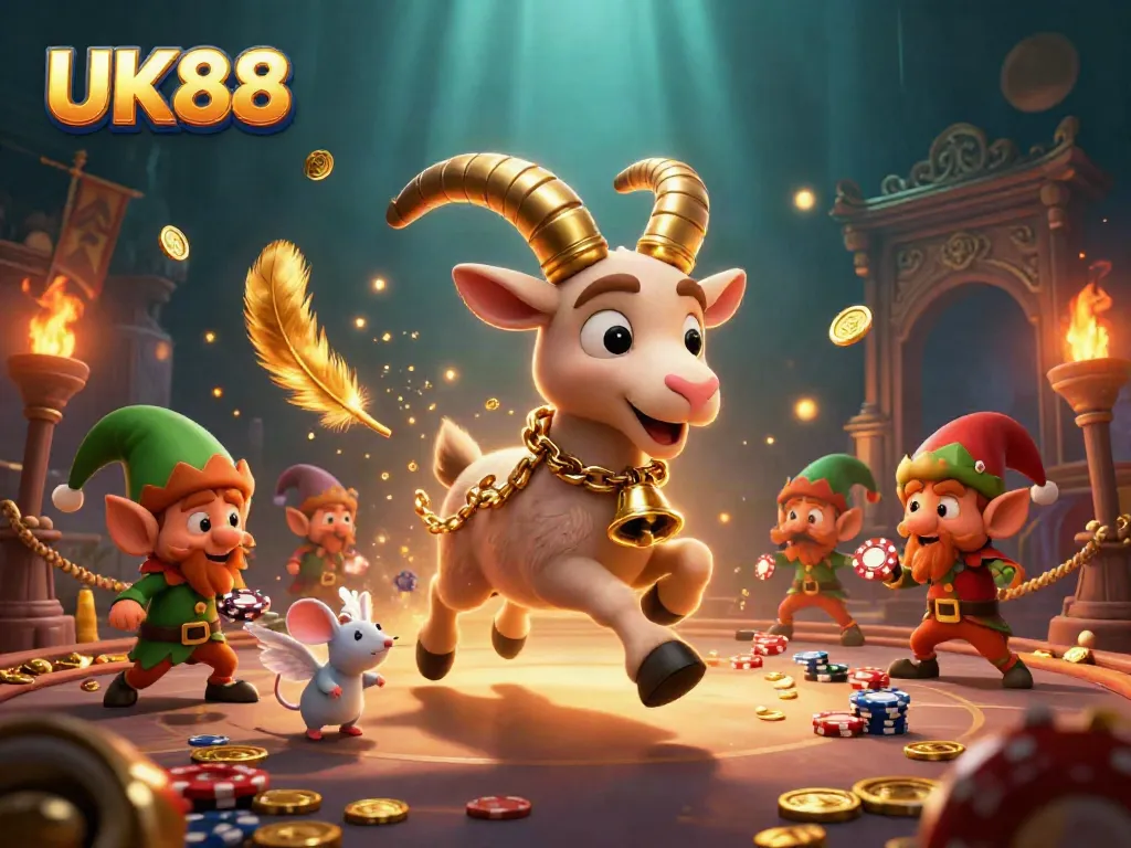 Experience thrilling gameplay at UK88 with Krampus and festive characters in a vibrant casino scene.
