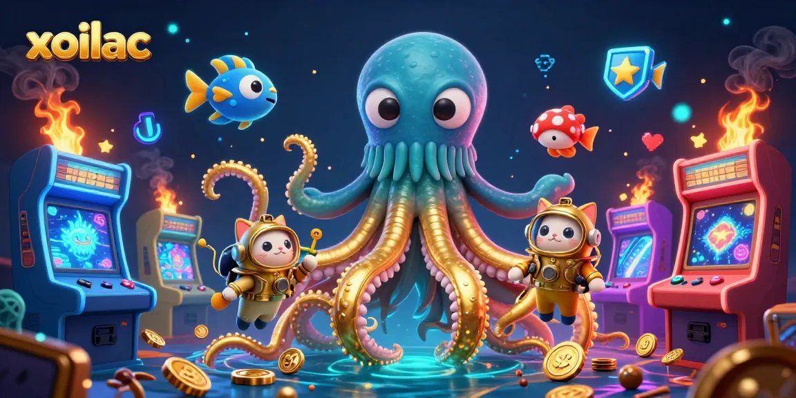 Engage with xoilac in a vibrant 3D casino scene featuring a golden kraken and dynamic game elements.
