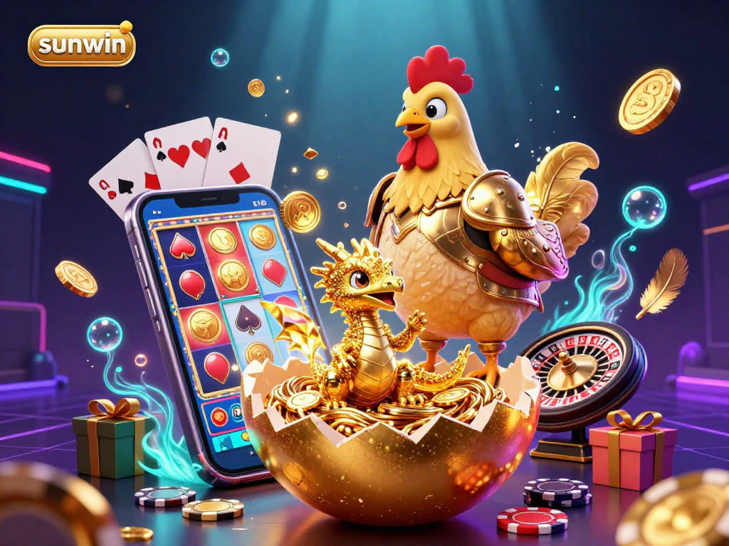 Win big with sunwin as a golden dragon guards its treasure in this vibrant 3D casino scene.