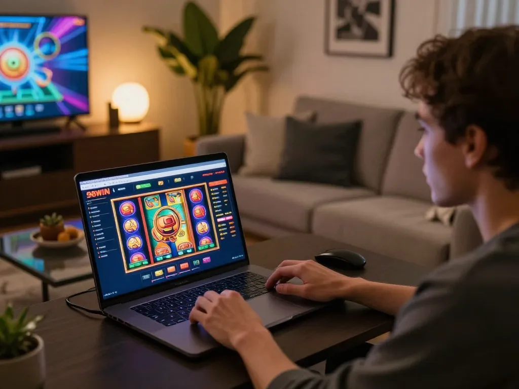 Engaging online gaming experience on https://98winn.net/ with vibrant slot graphics and stylish decor