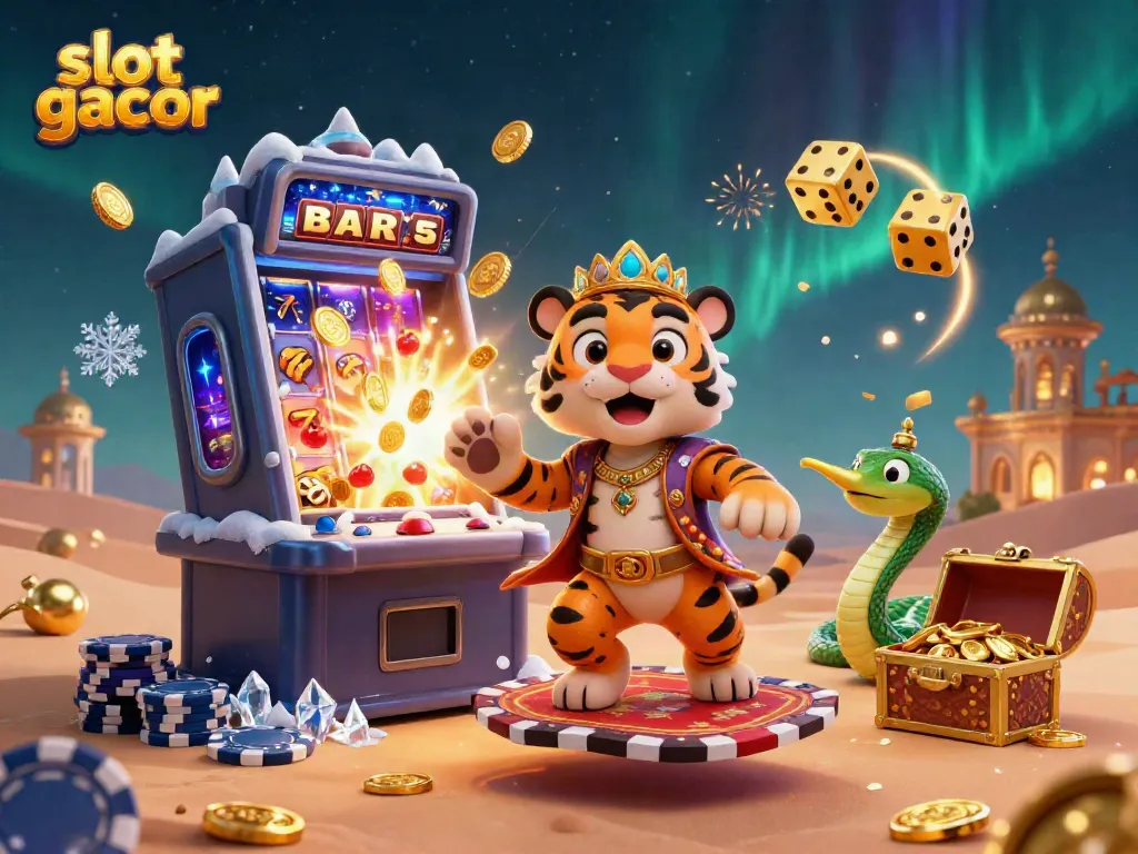 Experience the thrill of slot gacor with a dynamic jackpot scene featuring a sultan and treasure.