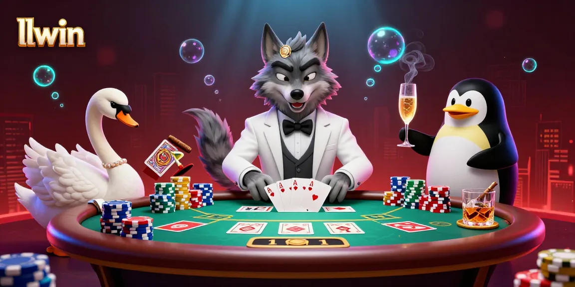 Engage in premier gaming at LLWIN with a stylish wolf, elegant swan dealer, and penguin sommelier.