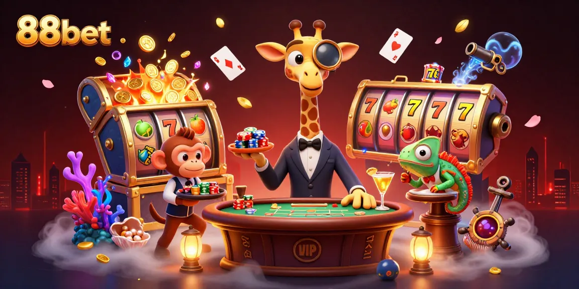 Experience exciting gameplay with 88bet at a lively casino scene featuring a high-roller giraffe.