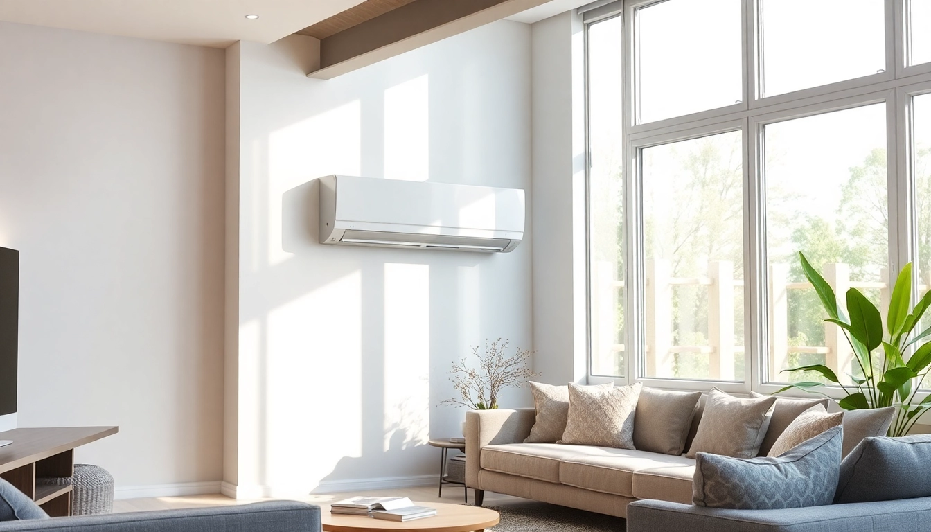 Klima installieren in einem modernen Wohnzimmer mit eleganten Möbeln und natürlichem Licht