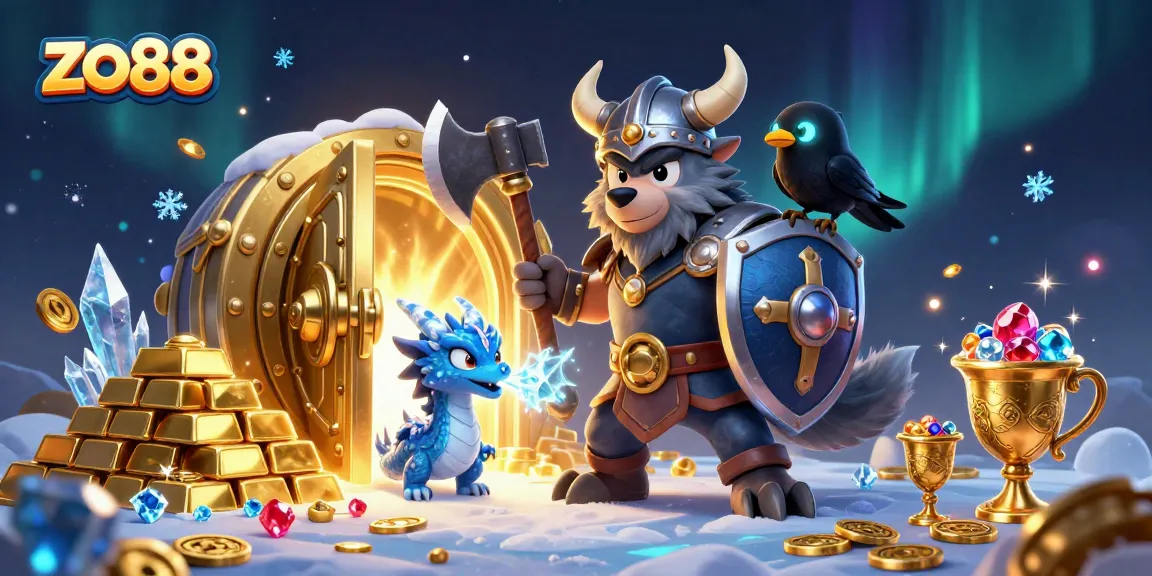 Engage with zo88’s thrilling world, featuring a Viking wolf warrior and mythical allies amid treasures.