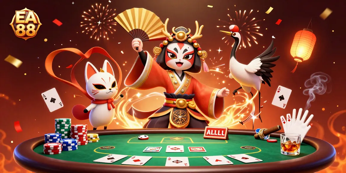 Experience the exciting world of EA 88 with vibrant poker action and stunning character illustrations.