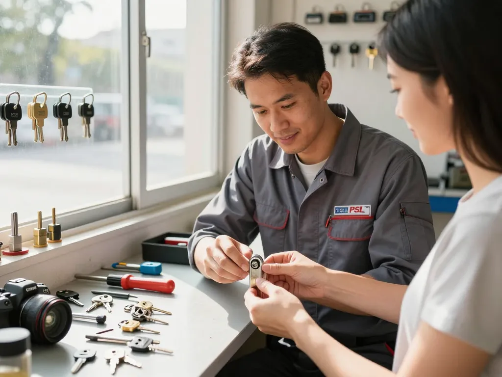 PSL Lock and Key locksmith assisting a customer with security solutions.