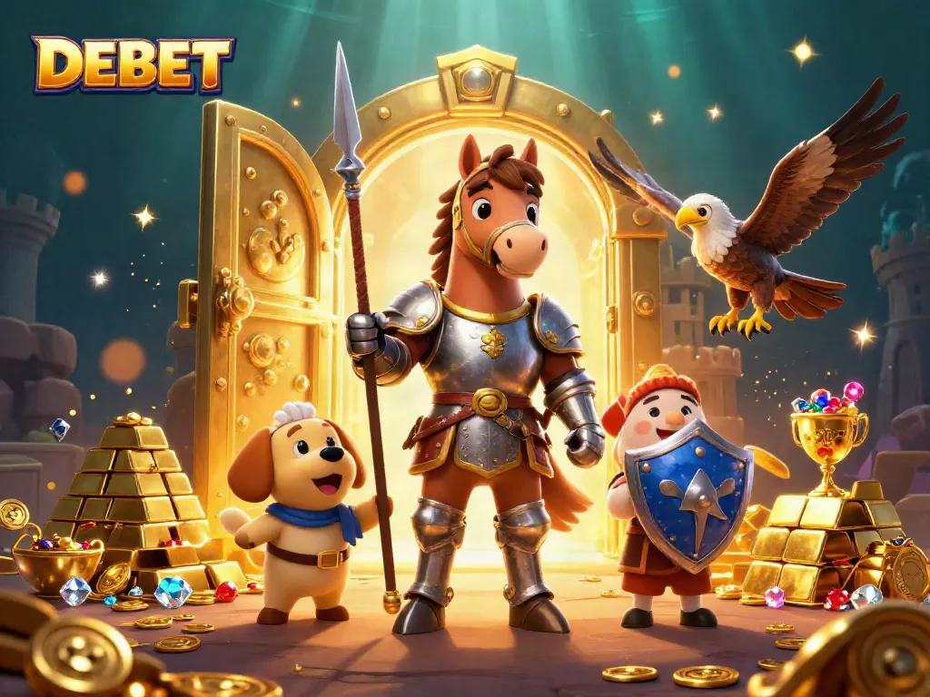 Engage with DEBET through this immersive illustration of an epic casino adventure, showcasing vibrant gaming elements.