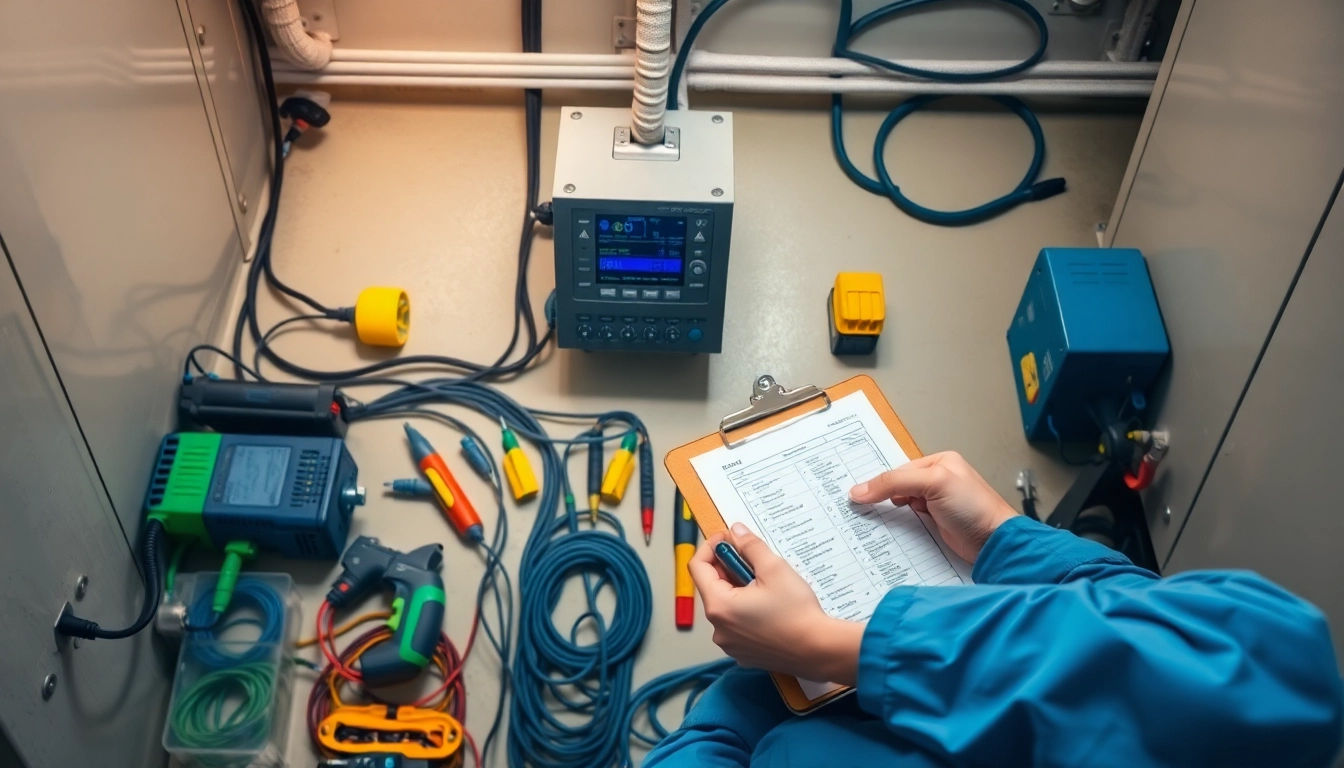 Technician conducting a DGUV V3 inspection check on electrical devices.