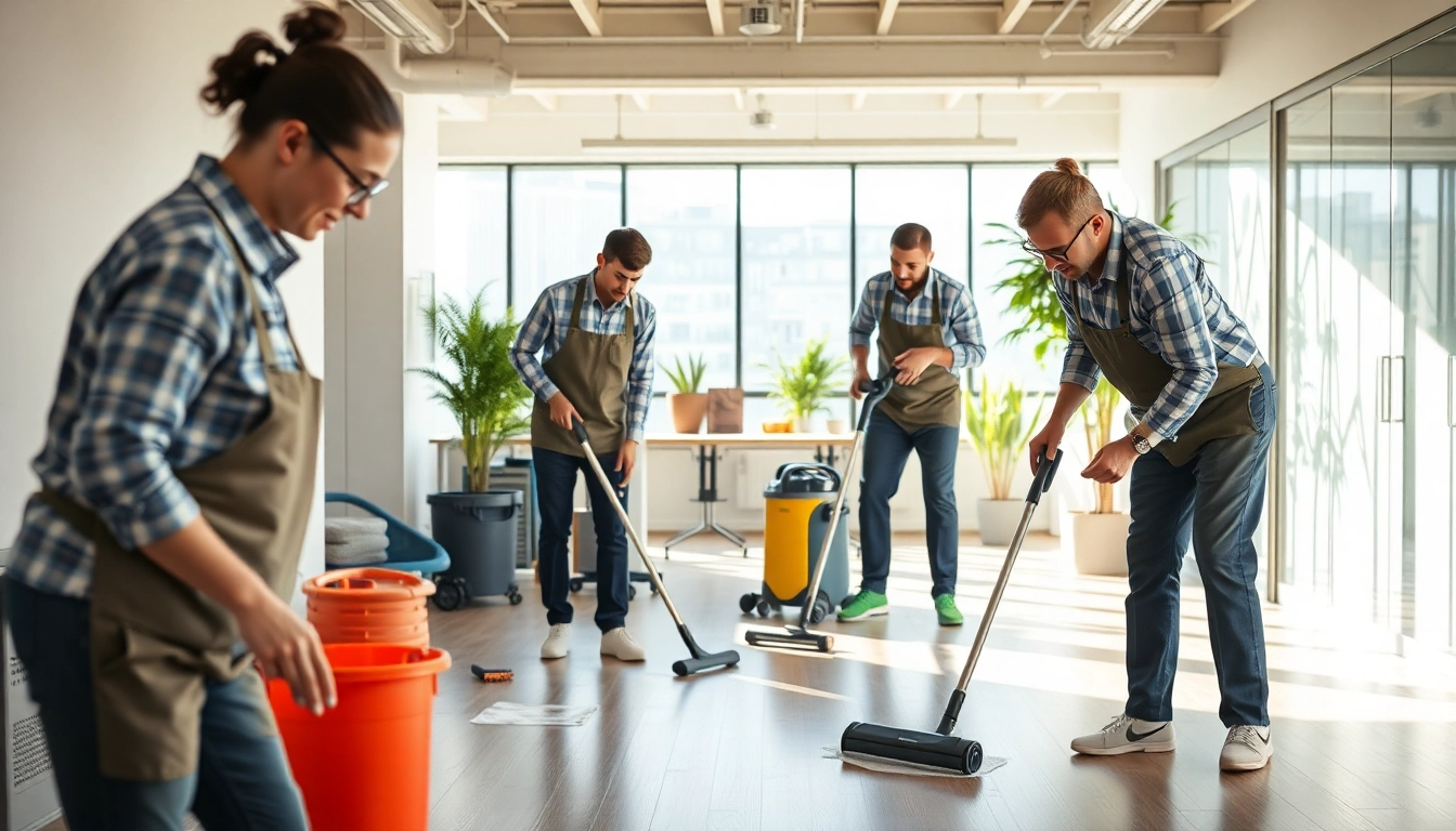 Effiziente Gebäudereinigung Ulm durch professionelles Reinigungsteam im modernen Büro.