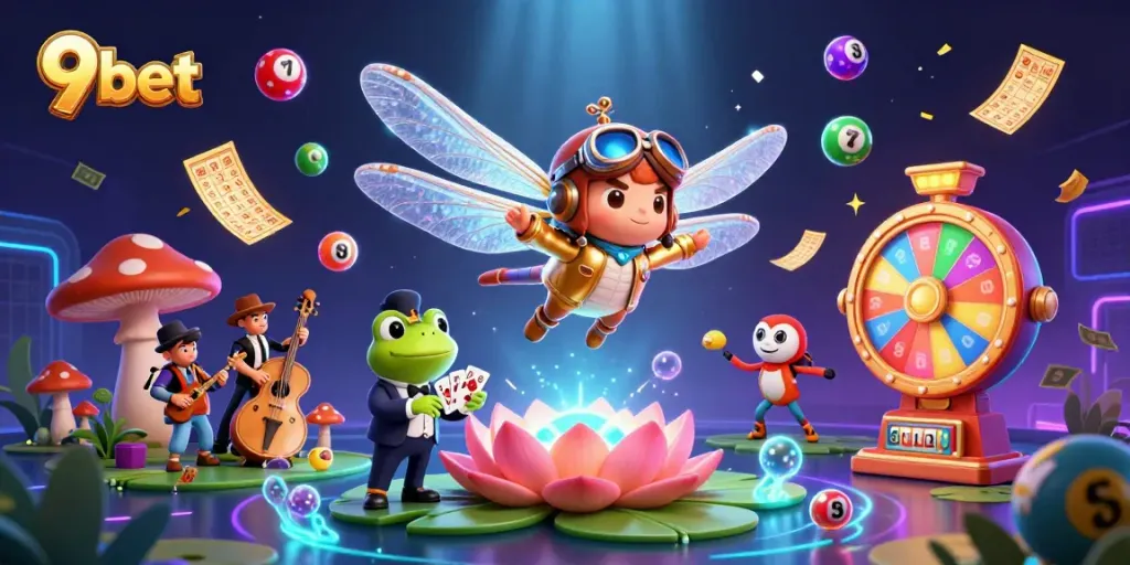Experience thrilling action at 9bet with dynamic casino illustrations featuring exciting characters and games.