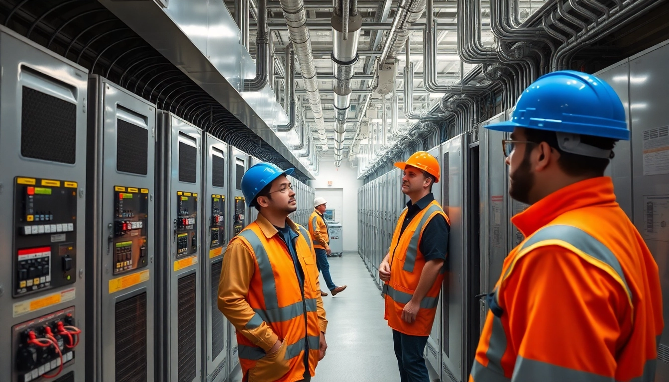 Prüfung ortsfester elektrischer Anlagen mit Techniker in einer industriellen Umgebung.