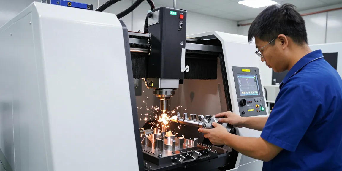 CNC-Technik: Präzise CNC-Bearbeitung in modernem Workshop mit fortschrittlicher Ausrüstung.