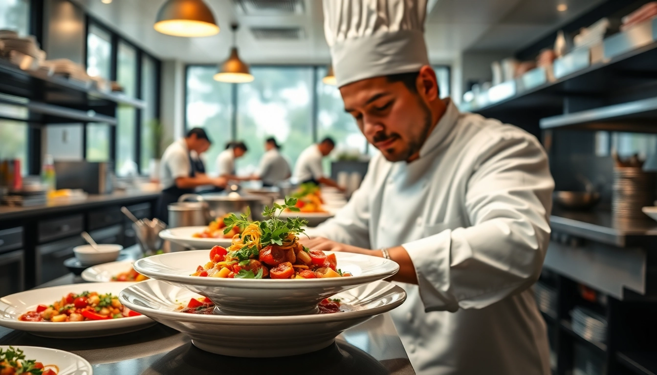 Gastronomie im Fokus, ein professioneller Koch bei der Zubereitung eines bunten Gerichts.