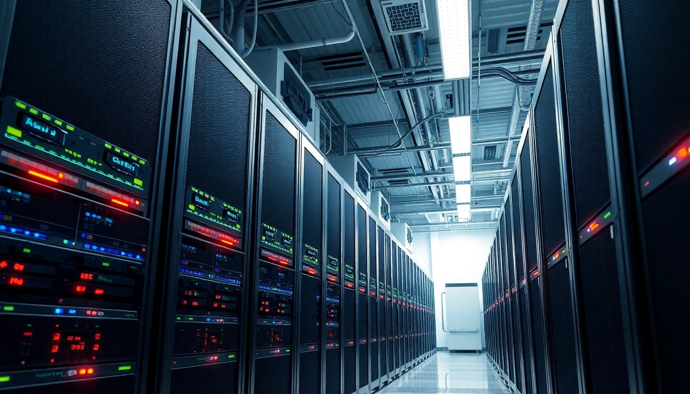 Effiziente Server systems in modernem Rechenzentrum, optimal angeordnet mit LED-Beleuchtung.