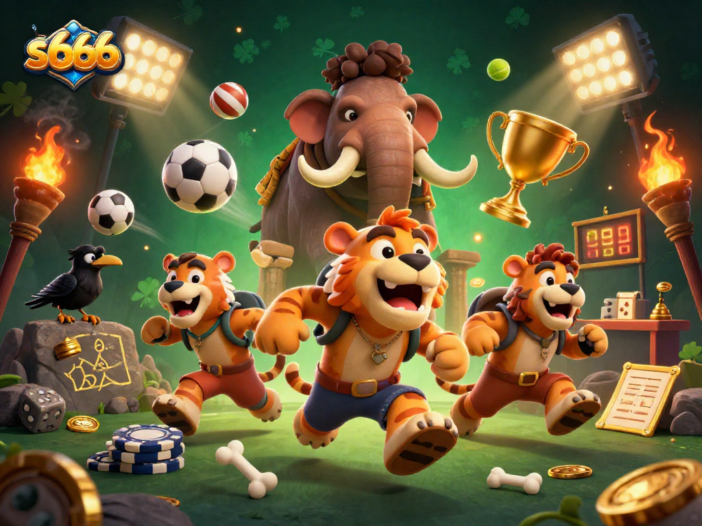 Experience explosive wins with s666 in a vibrant prehistoric casino scene filled with action.