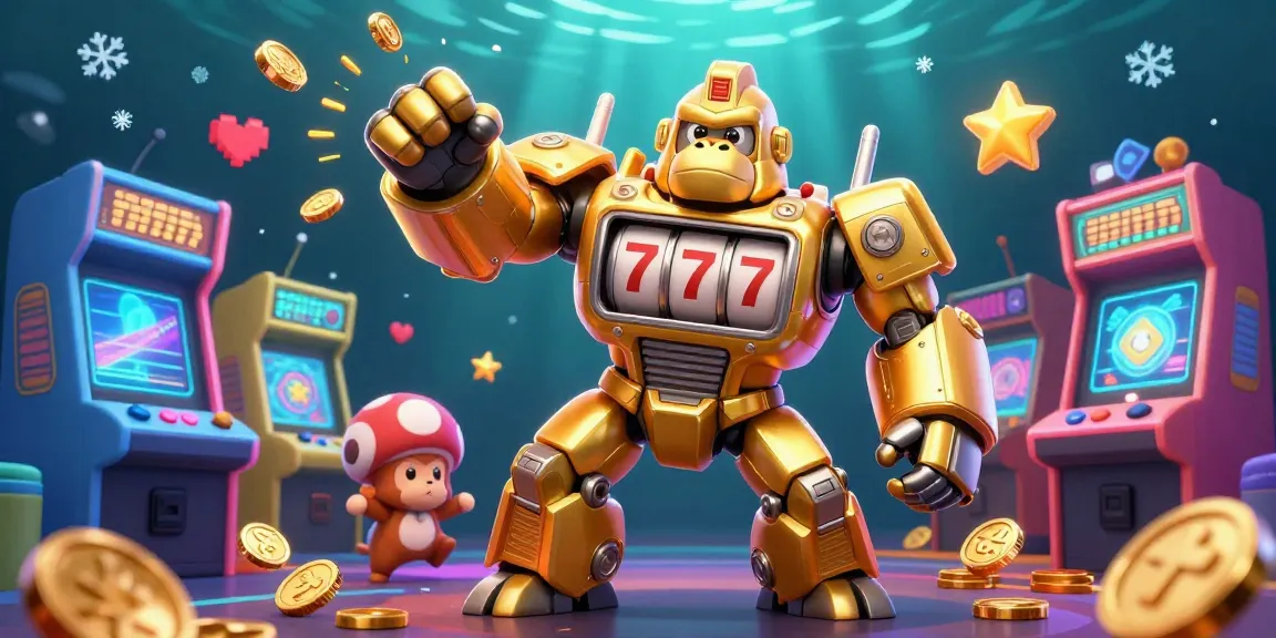 Engage with Link Sunwin's thrilling slots featuring a golden mech and retro game elements.