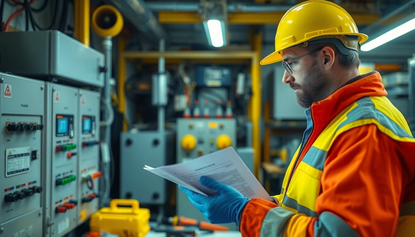 Inspecting electrical devices for DGUV V3 Prüfung compliance in a well-organized safety workspace.