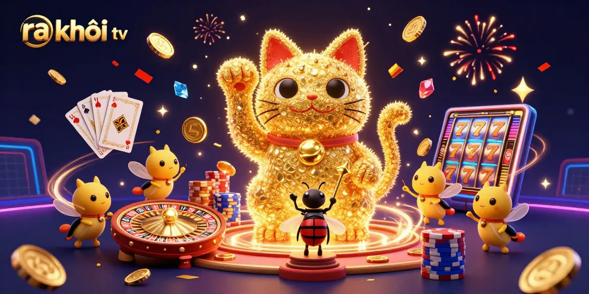 Experience the excitement of ra khơi tv as golden fireflies celebrate casino success in an enchanting scene.