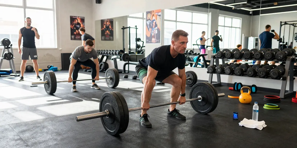 Kraftsportler hebt Gewichte in einem lebhaften Fitnessstudio, das Steroidshops anabole Unterstützung für den Muskelaufbau repräsentiert.