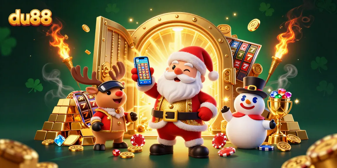Experience winning gameplay with du88 as Santa celebrates jackpots in a vibrant casino scene.