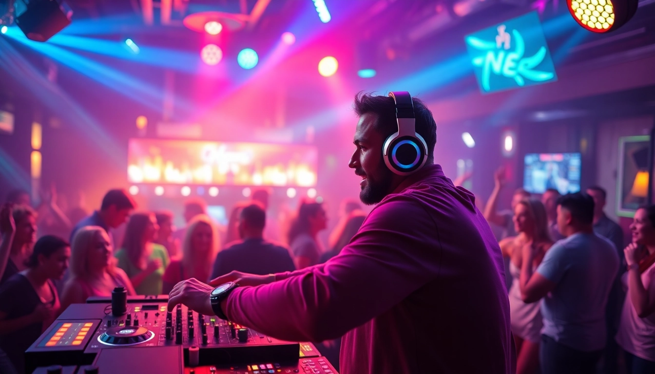DJ aus München begeistert das Publikum mit energischer Performance in einem pulsierenden Nachtclub.