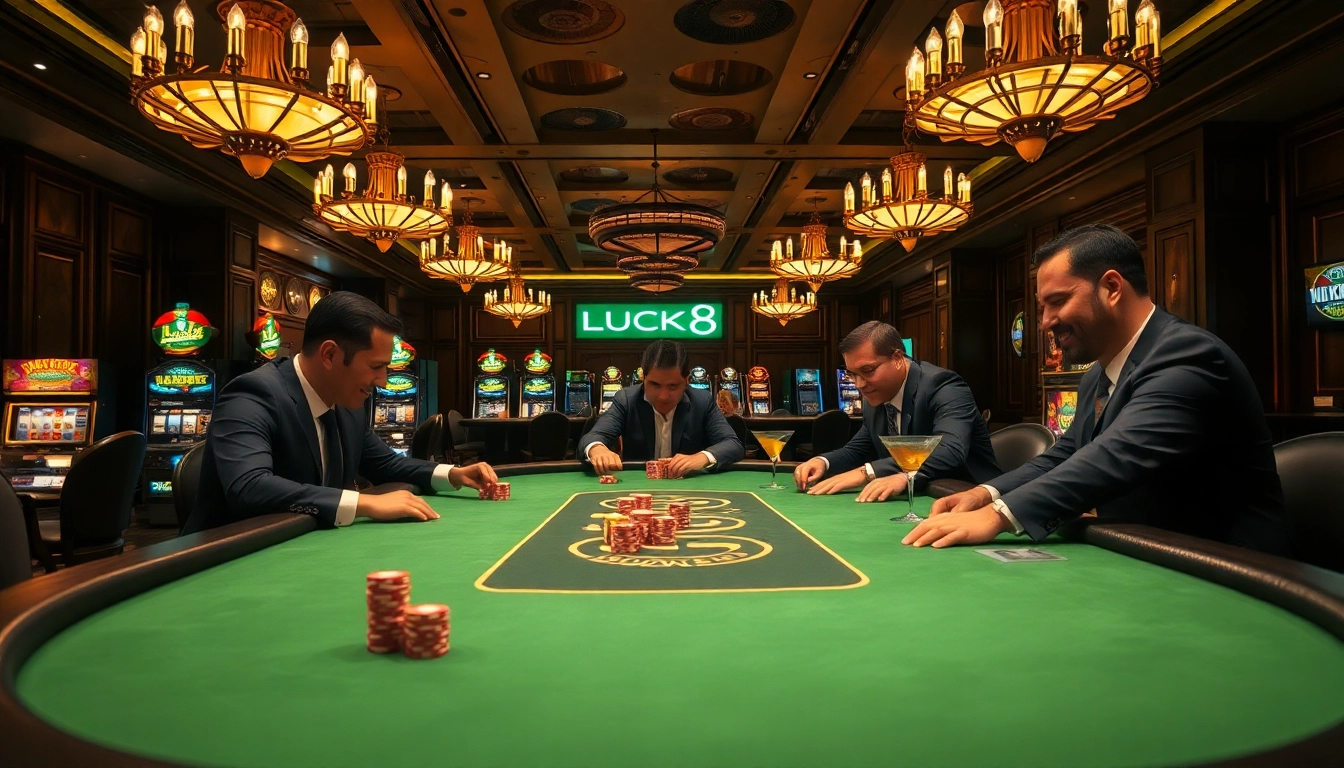 Trải nghiệm sự phấn khích của LUCK8 tại bàn poker casino sang trọng với các yếu tố trò chơi sống động.