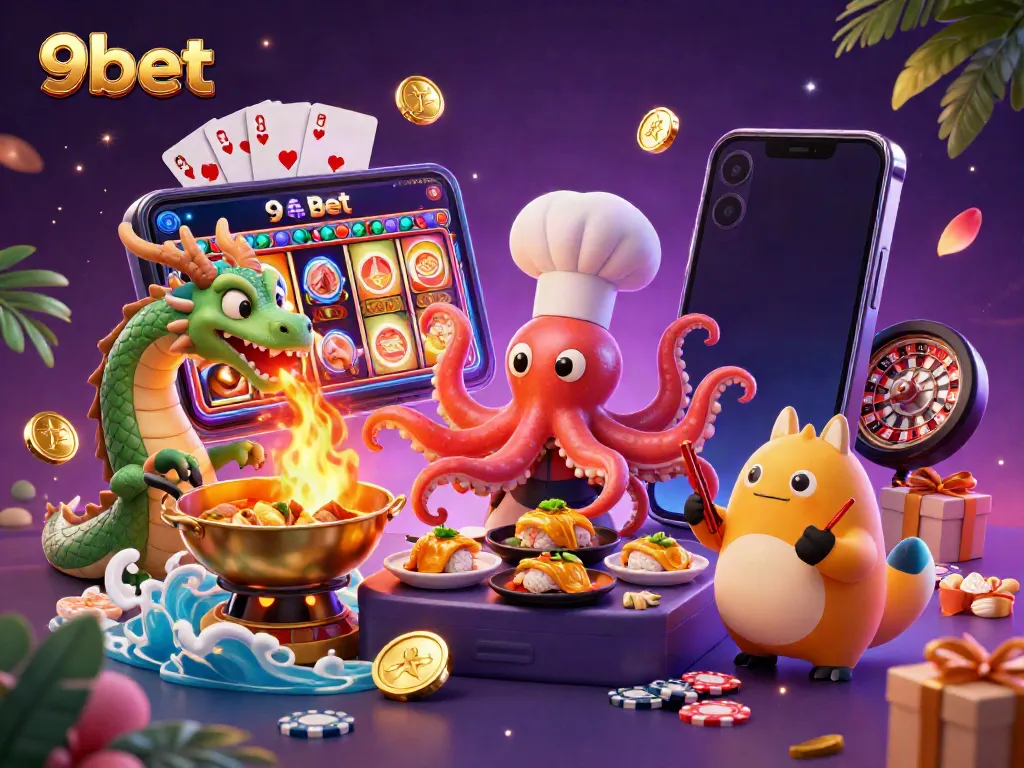 Experience the exciting gaming world of 9bet with colorful slot games and dynamic characters.