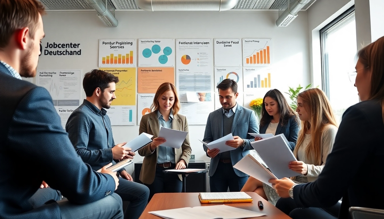 Jobcenter Deutschland: Professionals actively assisting individuals in job placement discussions.