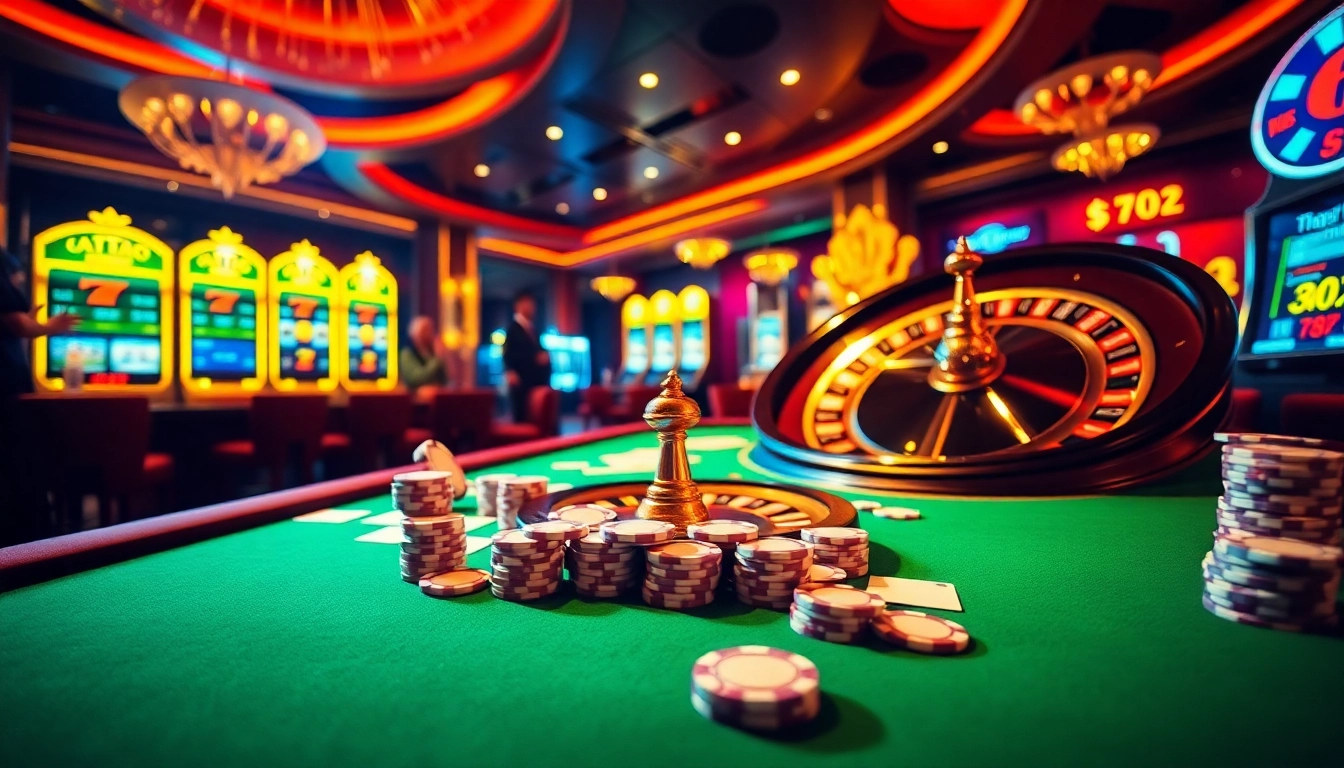 Experience thrilling excitement at 789bet.com with a vibrant casino scene featuring poker chips and spinning roulette.