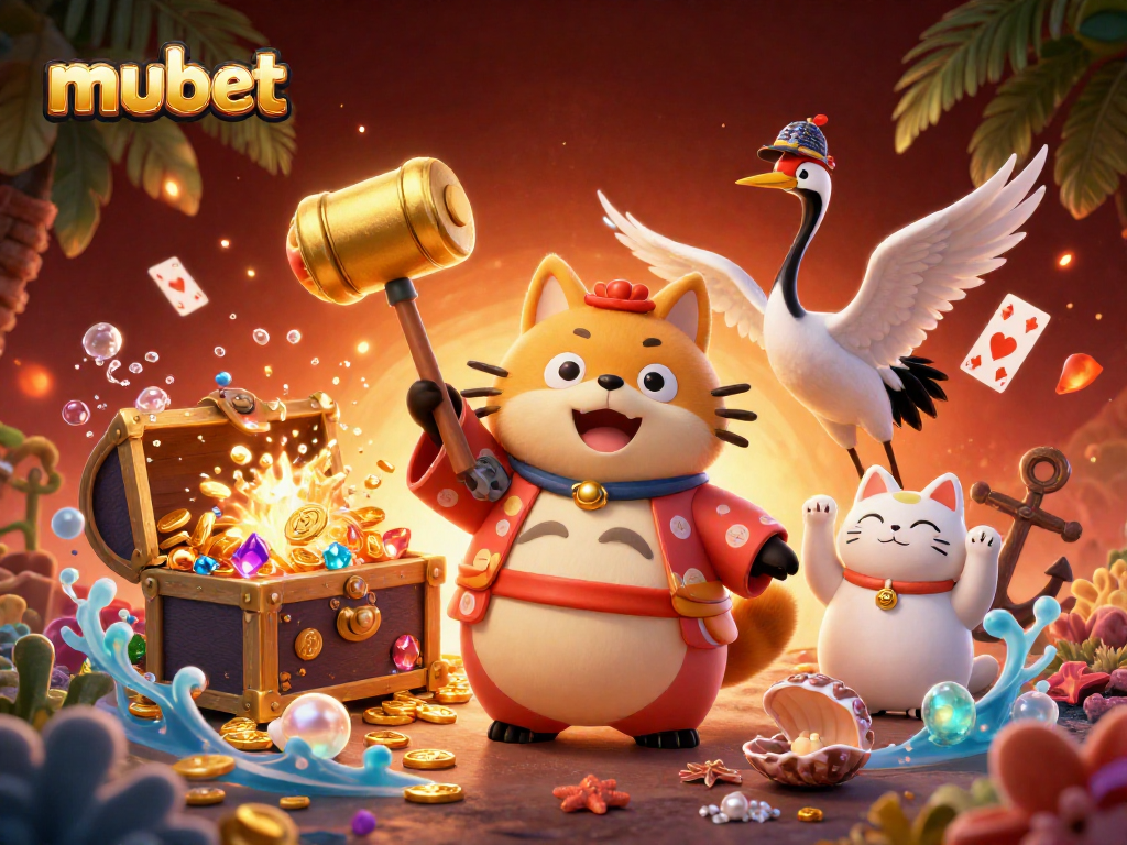 Engage with exciting mubet gaming sessions with lucky tanuki, vibrant colors, and festive elements.