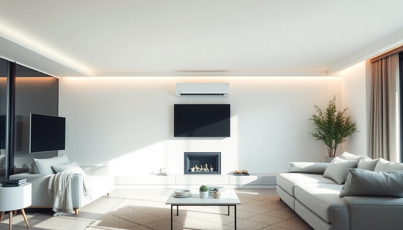 Klimaanlagen im modernen Wohnzimmer mit leiser Betriebsweise und eleganter Gestaltung